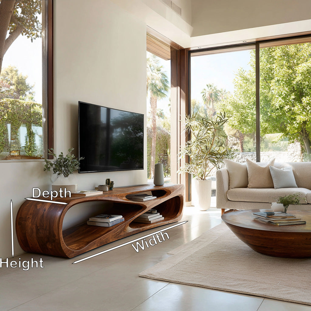 Contemporary Natural Wood Media Console For Living Room Decor