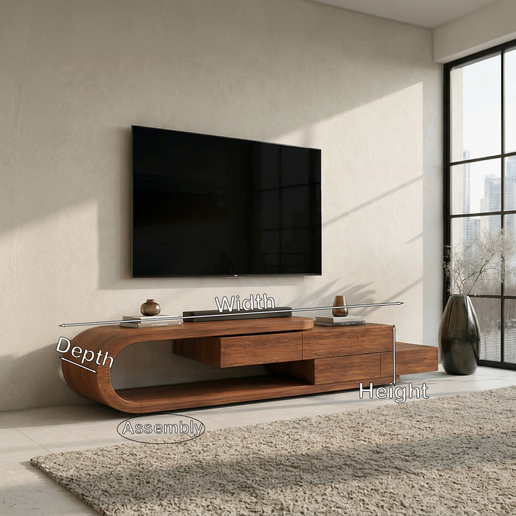 Contemporary Rounded TV Console With 2 Tiers For Living Room