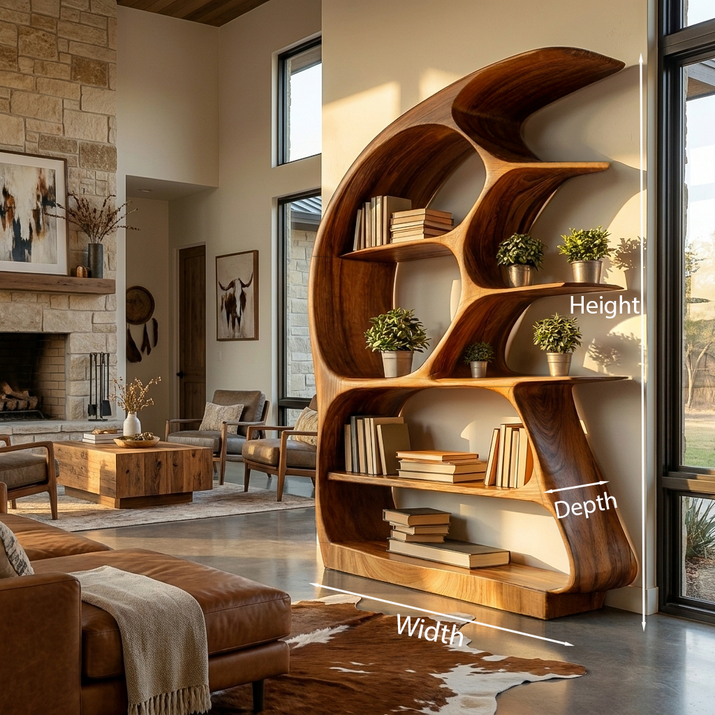 Contemporary Sculptural Wood Bookshelf For Living Room Decor - view 8