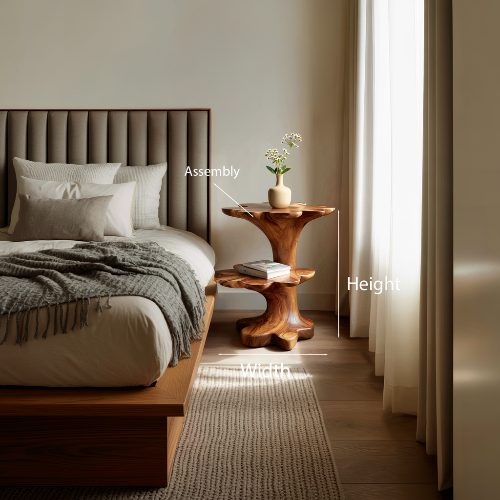 Artistic Wooden Two Tier Nightstand Sculptural Base For Bedroom