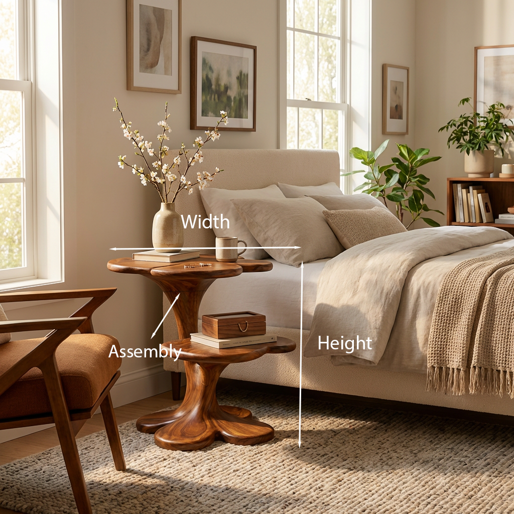 Artistic Wooden Nightstand With Sculptural Multi Tier For Bedroom