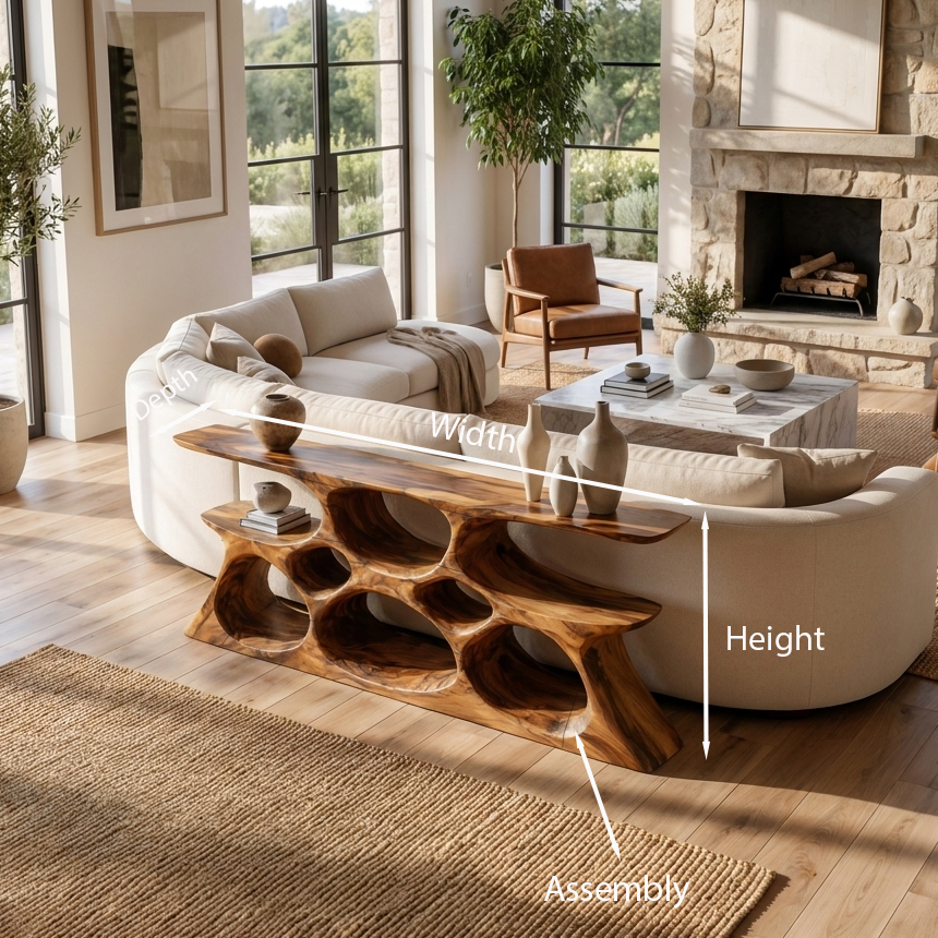 Elegant Wooden Console Table With Sculptural Shelves For Home Decor - view 8