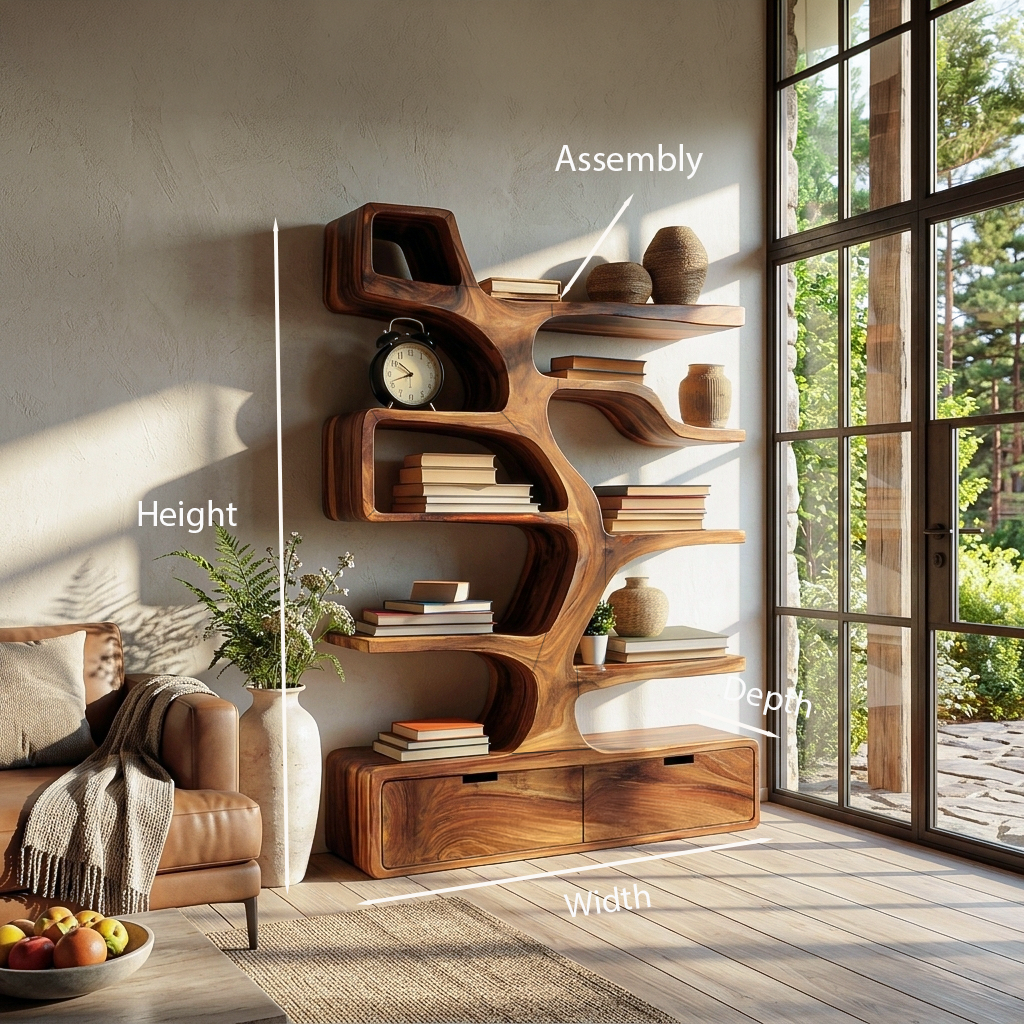 Contemporary Wooden Bookshelf Sculpted Design For Living Space - view 8
