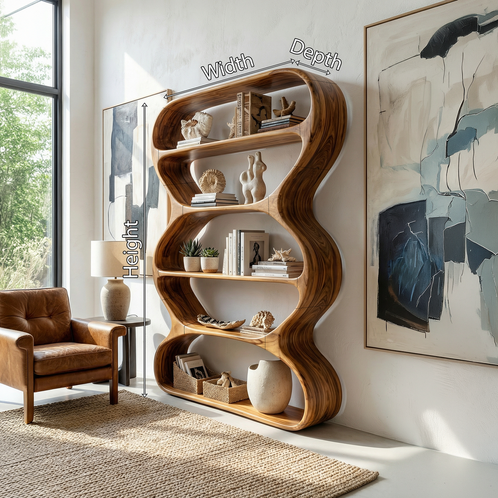 Contemporary Curved Bookshelf Living Room Display