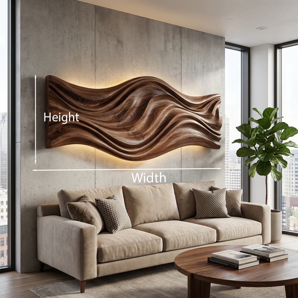 Artistic Wood Wall Art With Carved Wavy For Family Room