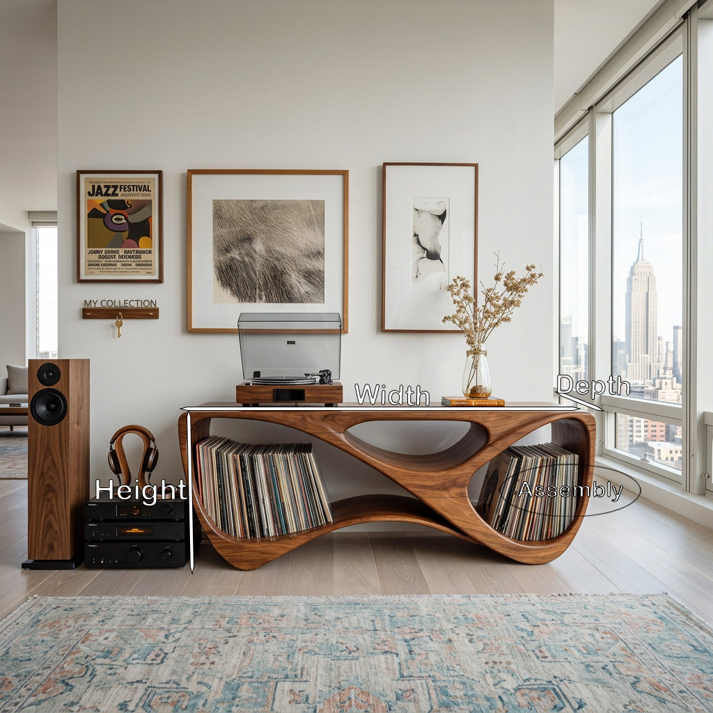 Contemporary Rounded Vinyl Record Console For Living Room