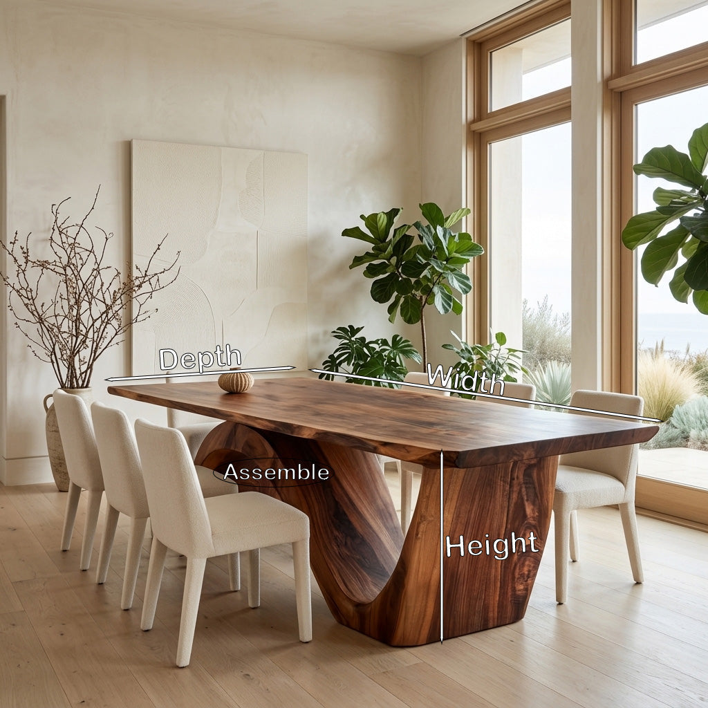 Contemporary Curved Base Wood Dining Table For Dining Area