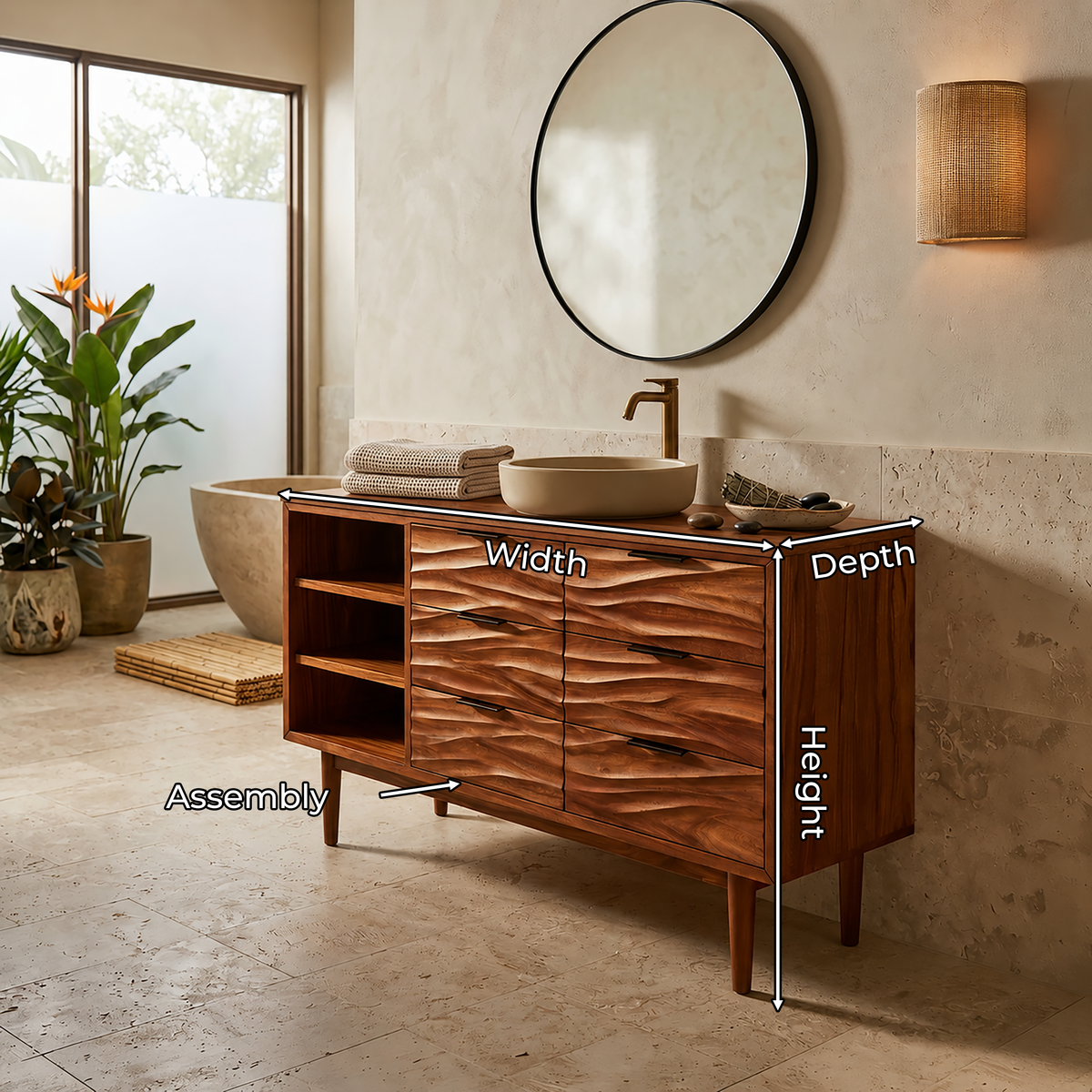 Coastal Wood Bathroom Cabinet For Beach House