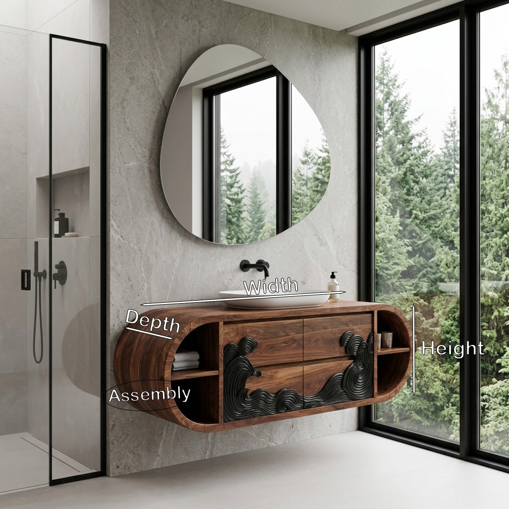 Contemporary Floating Bathroom Vanity With Black Wave For Bathroom