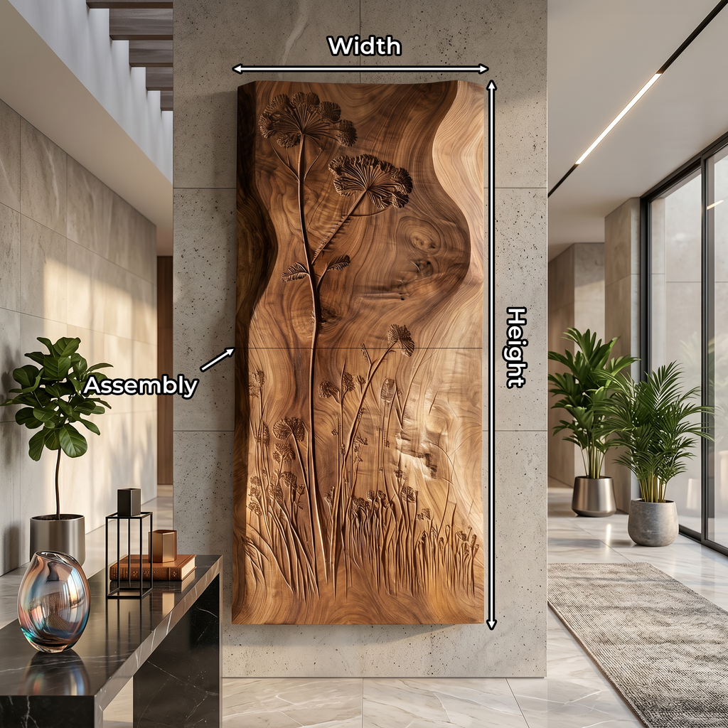 Botanical Wall Panel With Wildflower Relief For Hallway