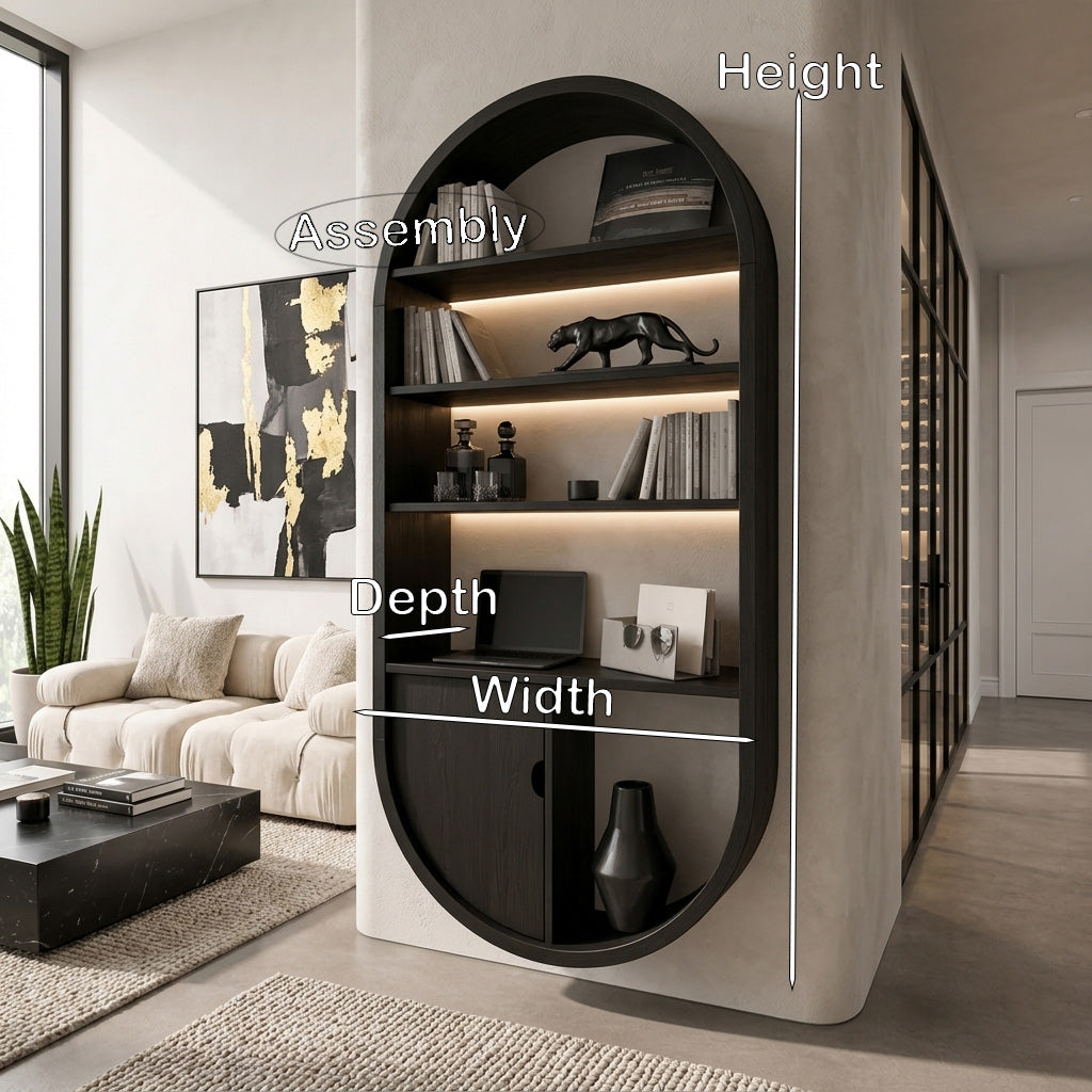 Arched Wooden Wall Bookshelf With Storage For Living Room