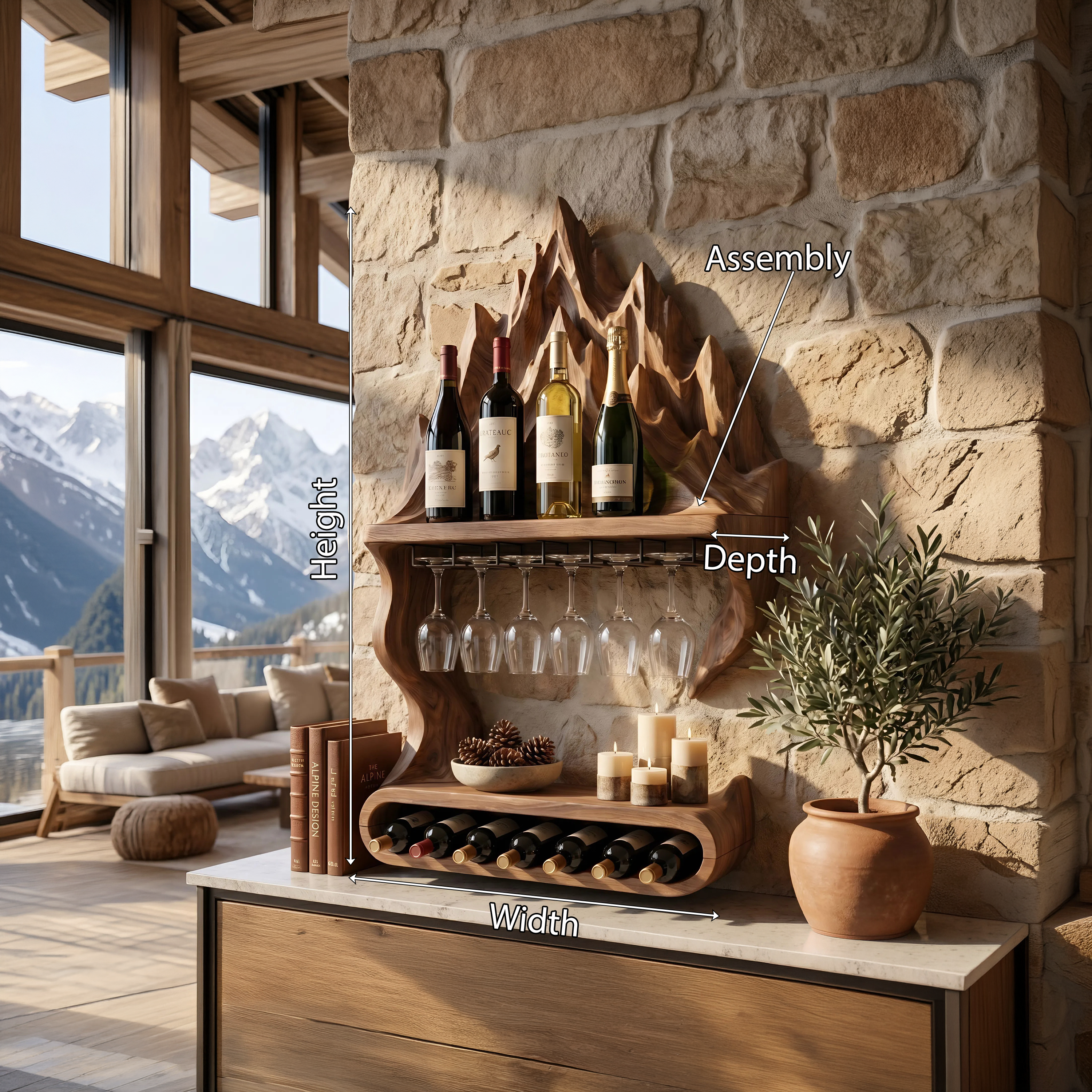 Contemporary Mountain Wine Storage Shelf For Lounge Area