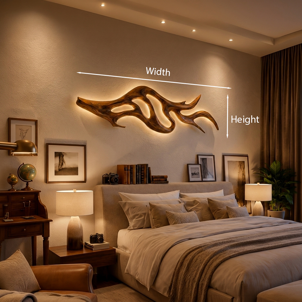 Artistic Wood LED Wall Sculpture With Sculptural Form For Bedroom