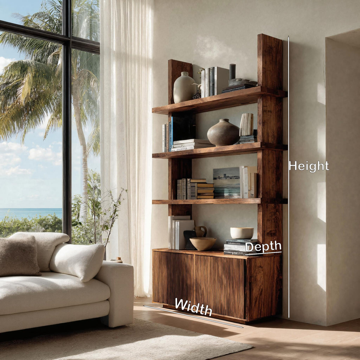 Contemporary Fluted Wood Bookshelf For Living Decor