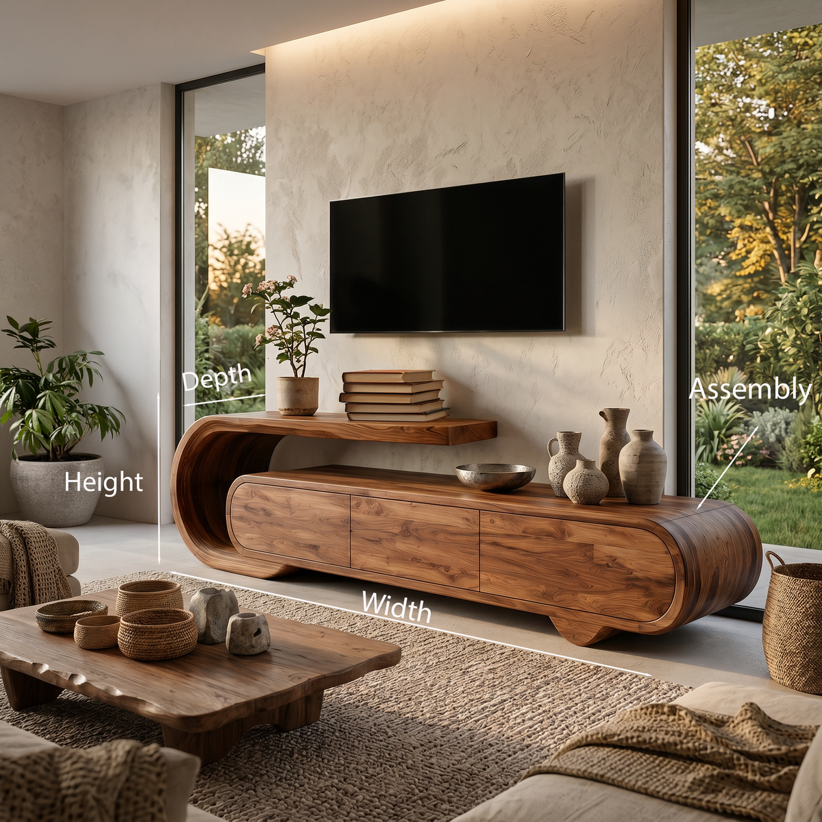 Contemporary Natural Wood TV Console For Home Storage