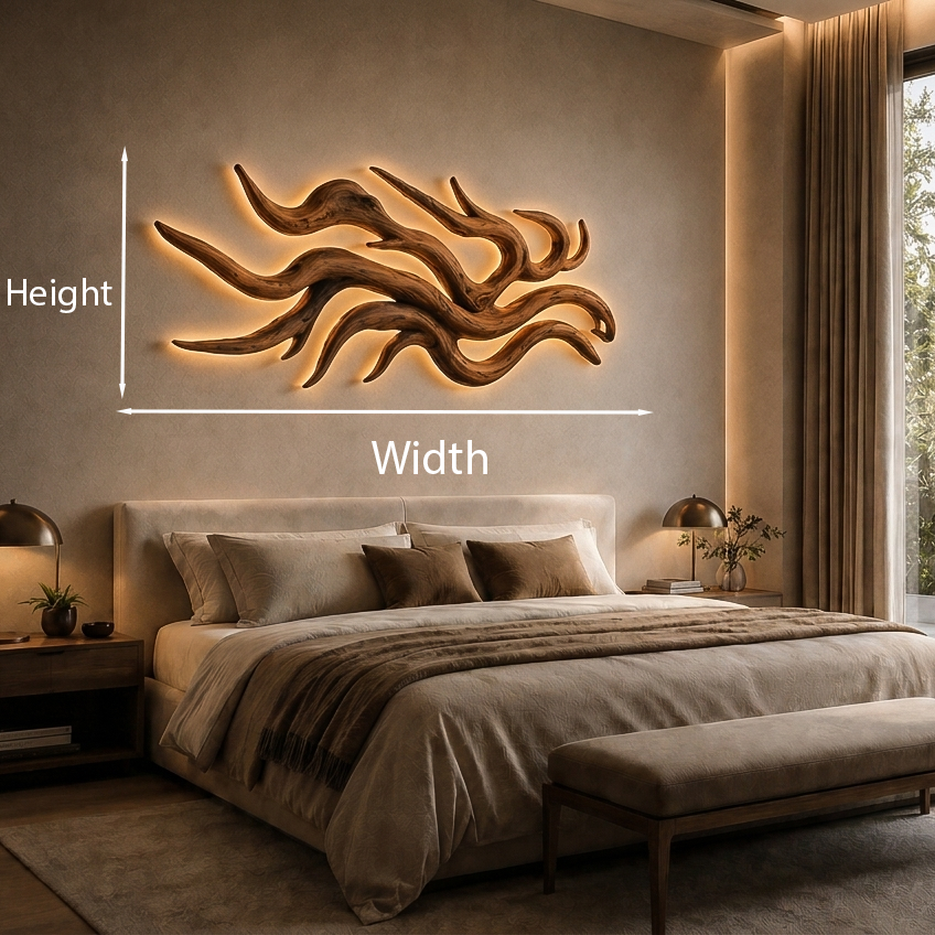 Artistic Wood LED Wall Sculpture Flowing Root Design For Bedroom Decor