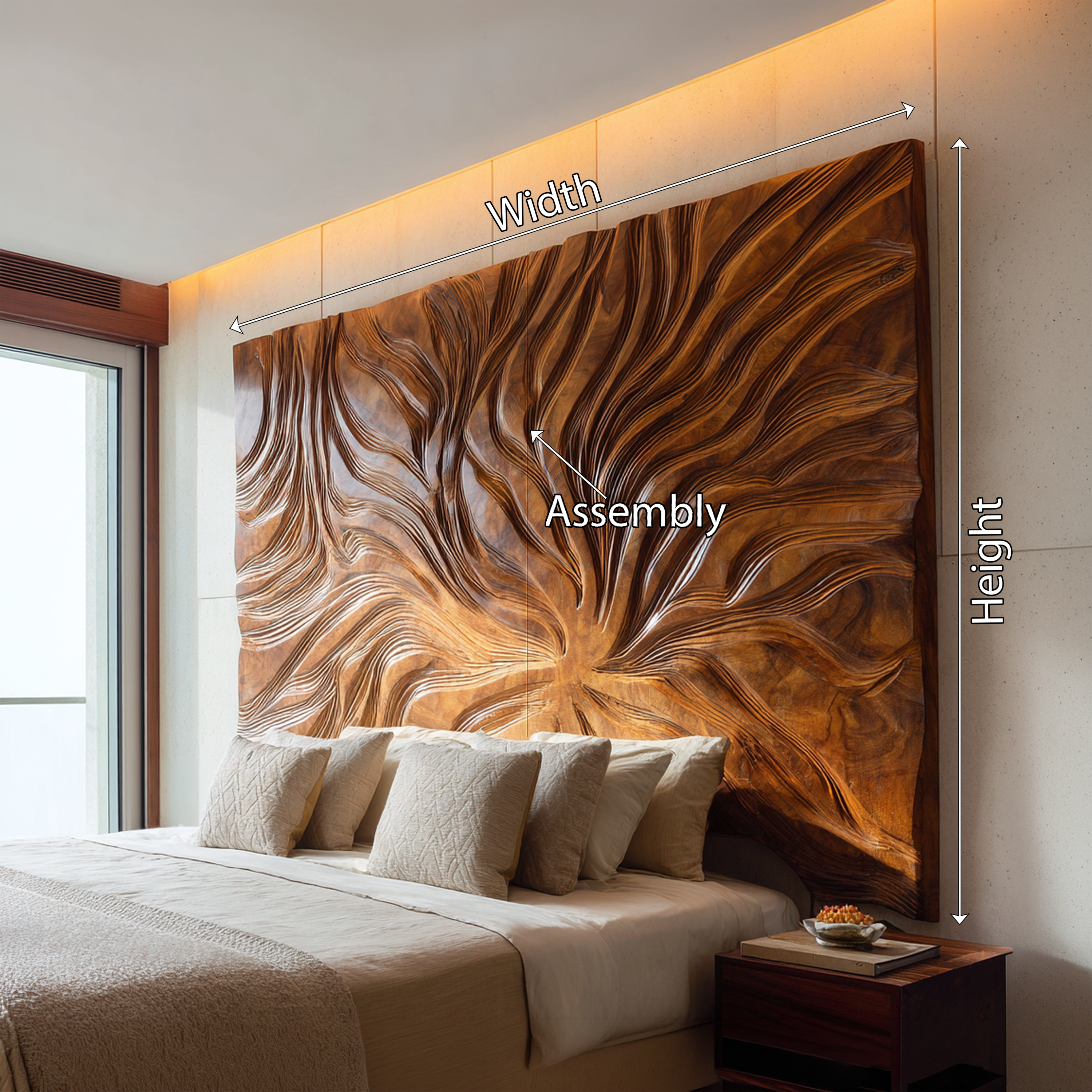 Abstract Flowing Grain Wood Headboard For Modern Minimalist Bedroom