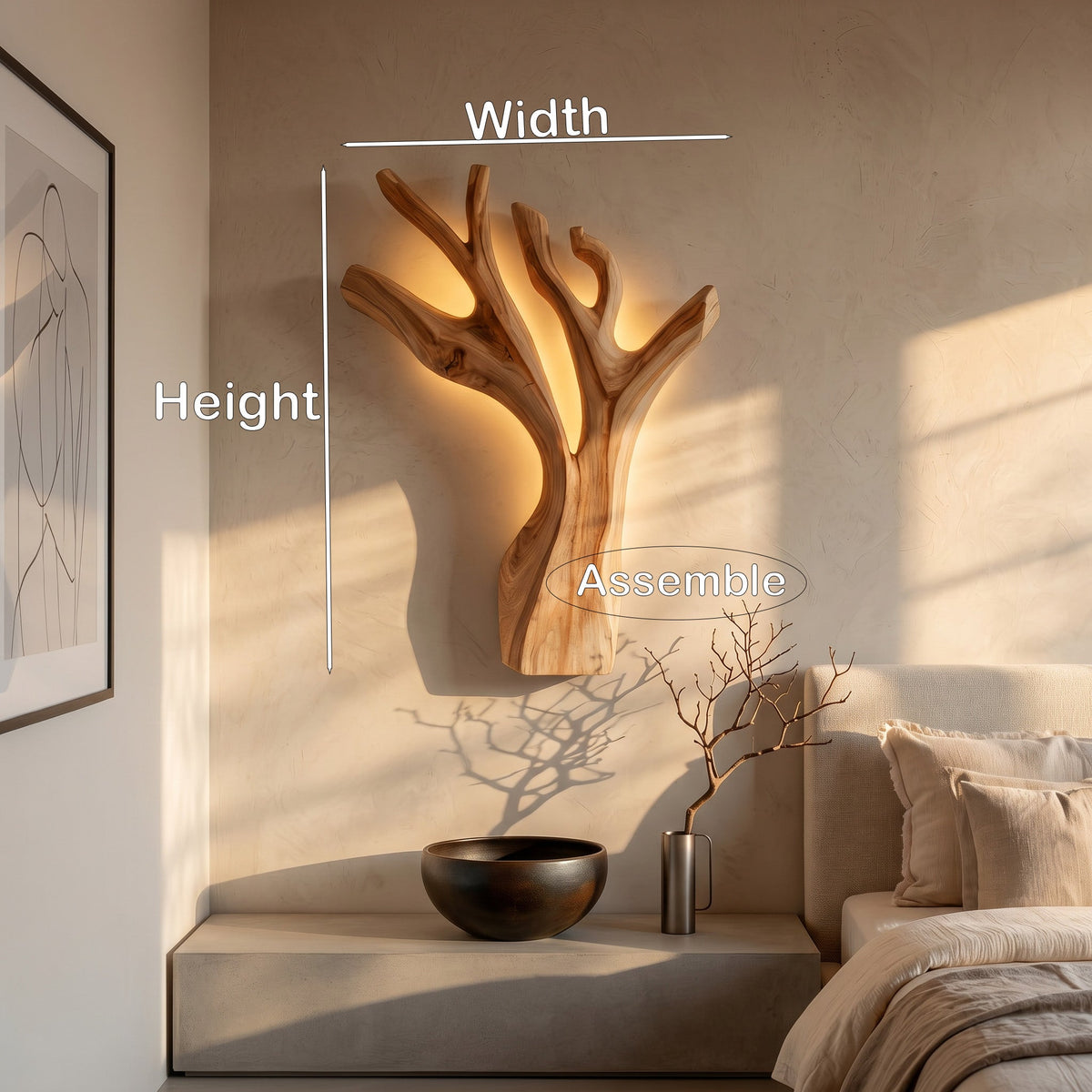 Artistic Branch Style Wooden Wall Lamp For Bedroom