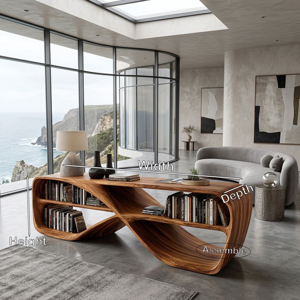 Contemporary Sculptural Natural Wood Console Table For Living Room