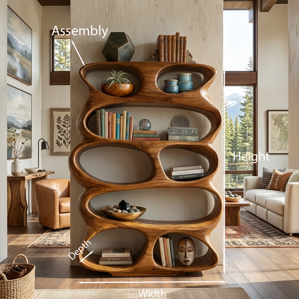 Contemporary Flowing Form Bookshelf For Living Room Storage