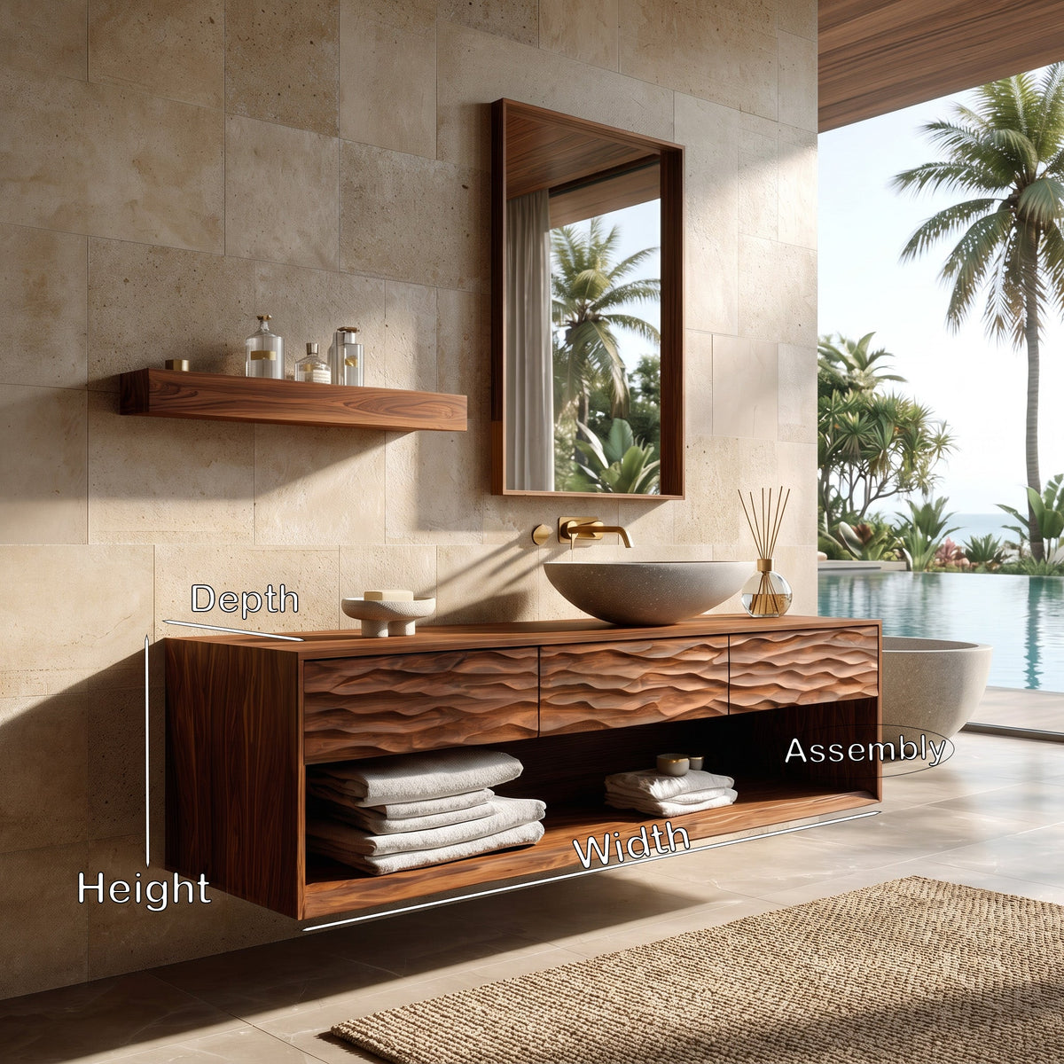 Contemporary Floating Bathroom Vanity With Textured Front For Bathroom