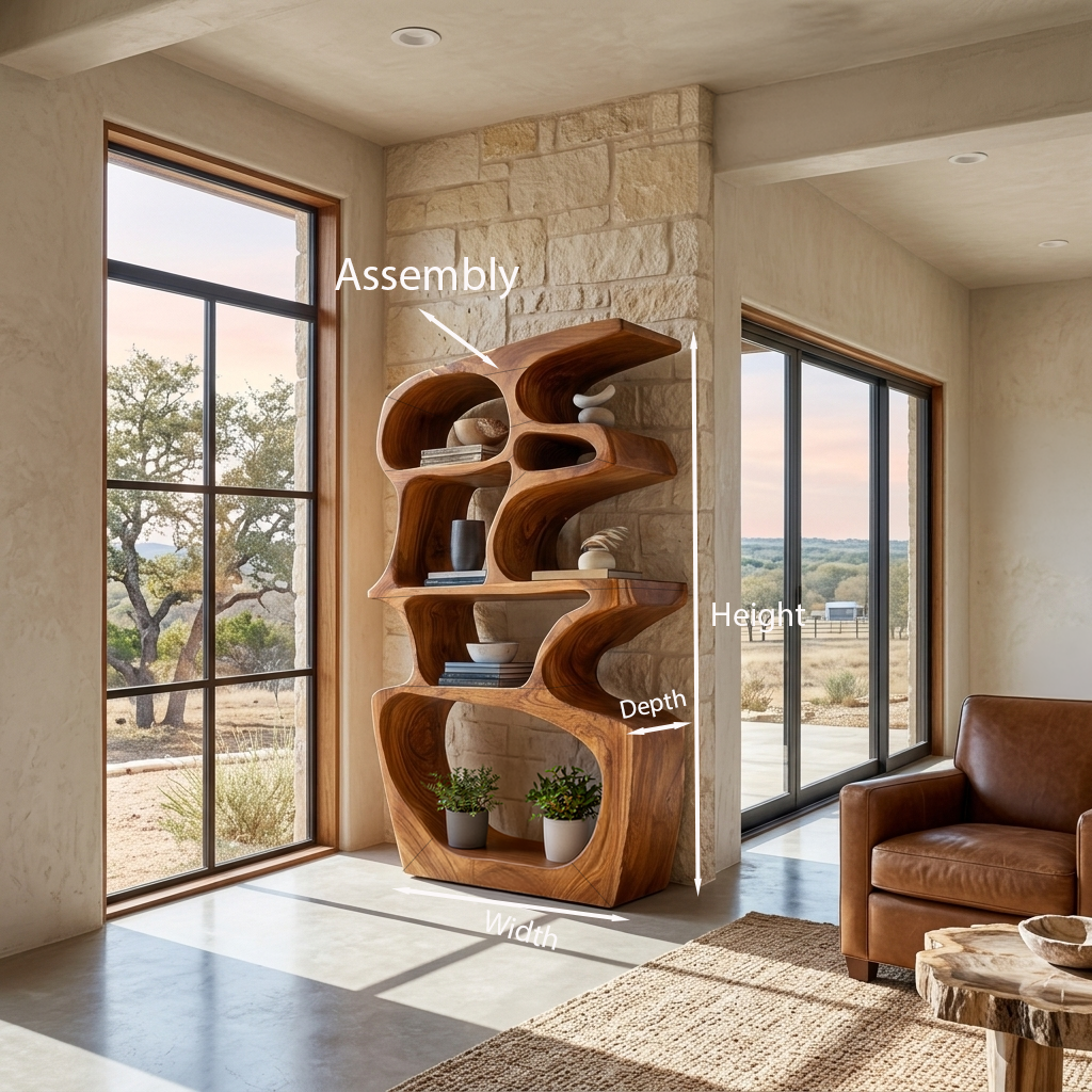 Artistic Bookshelf With Sculptural Open Shelves For Home Styling