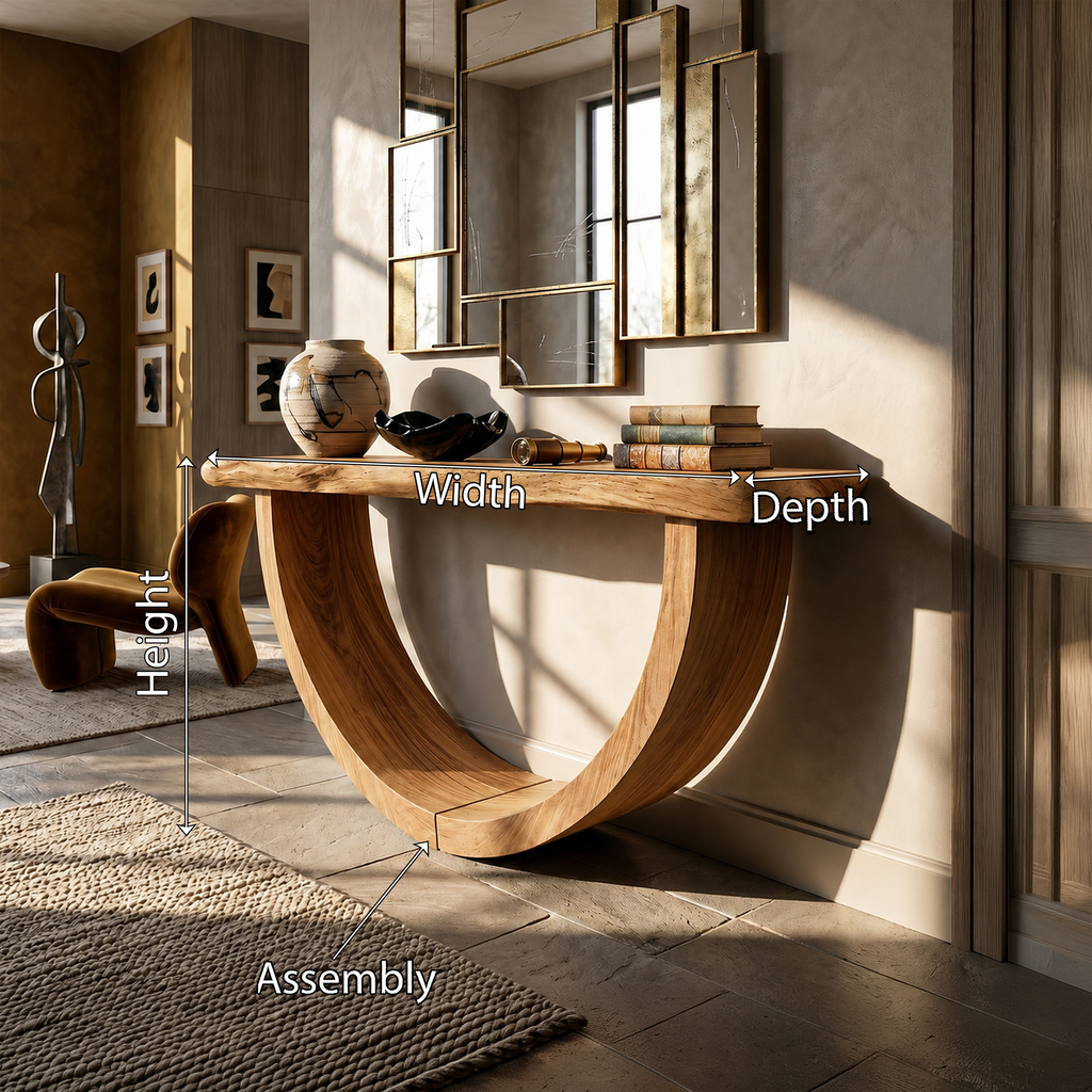 Artistic Wood Console Table For Gallery Interior