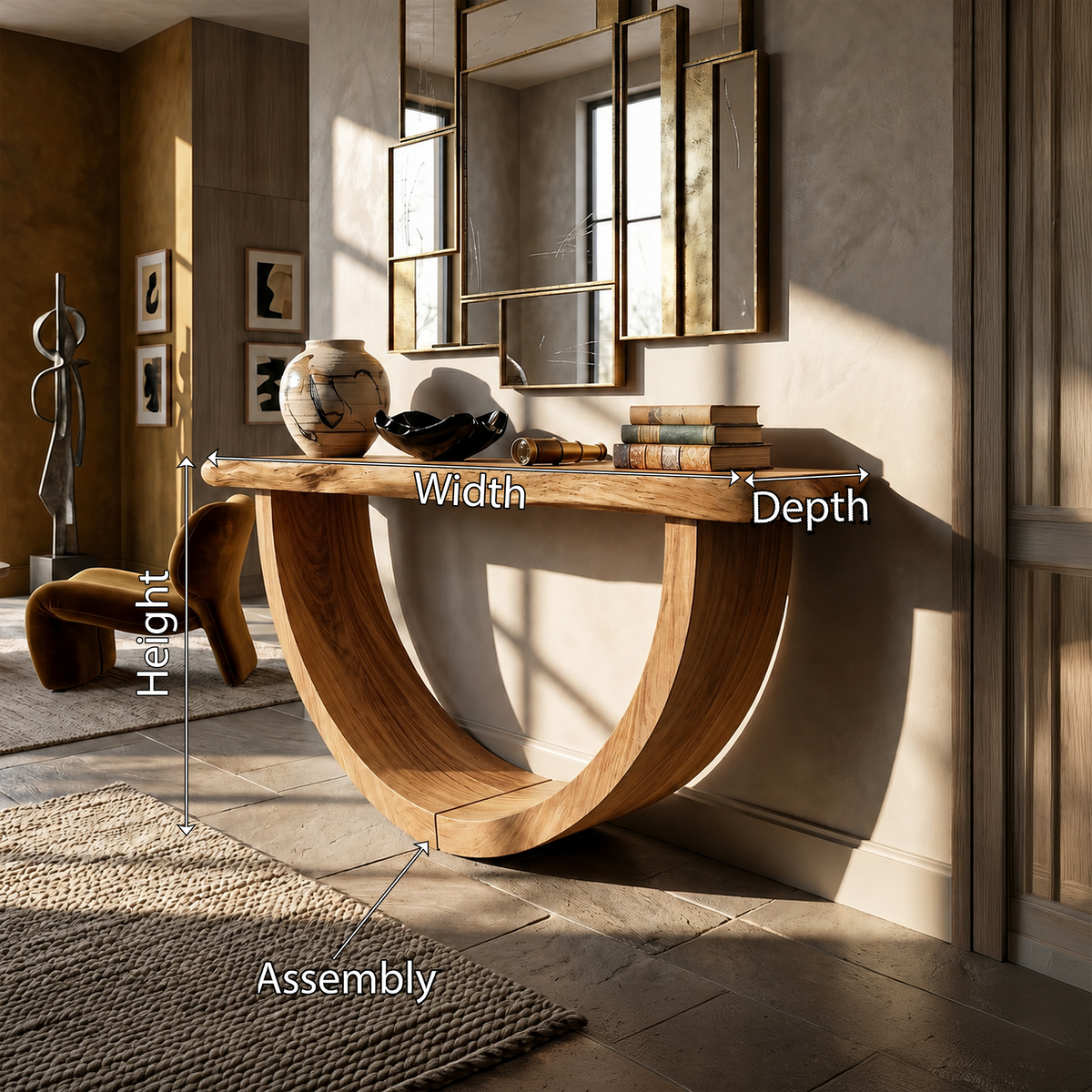 Artistic Wood Console Table For Gallery Interior