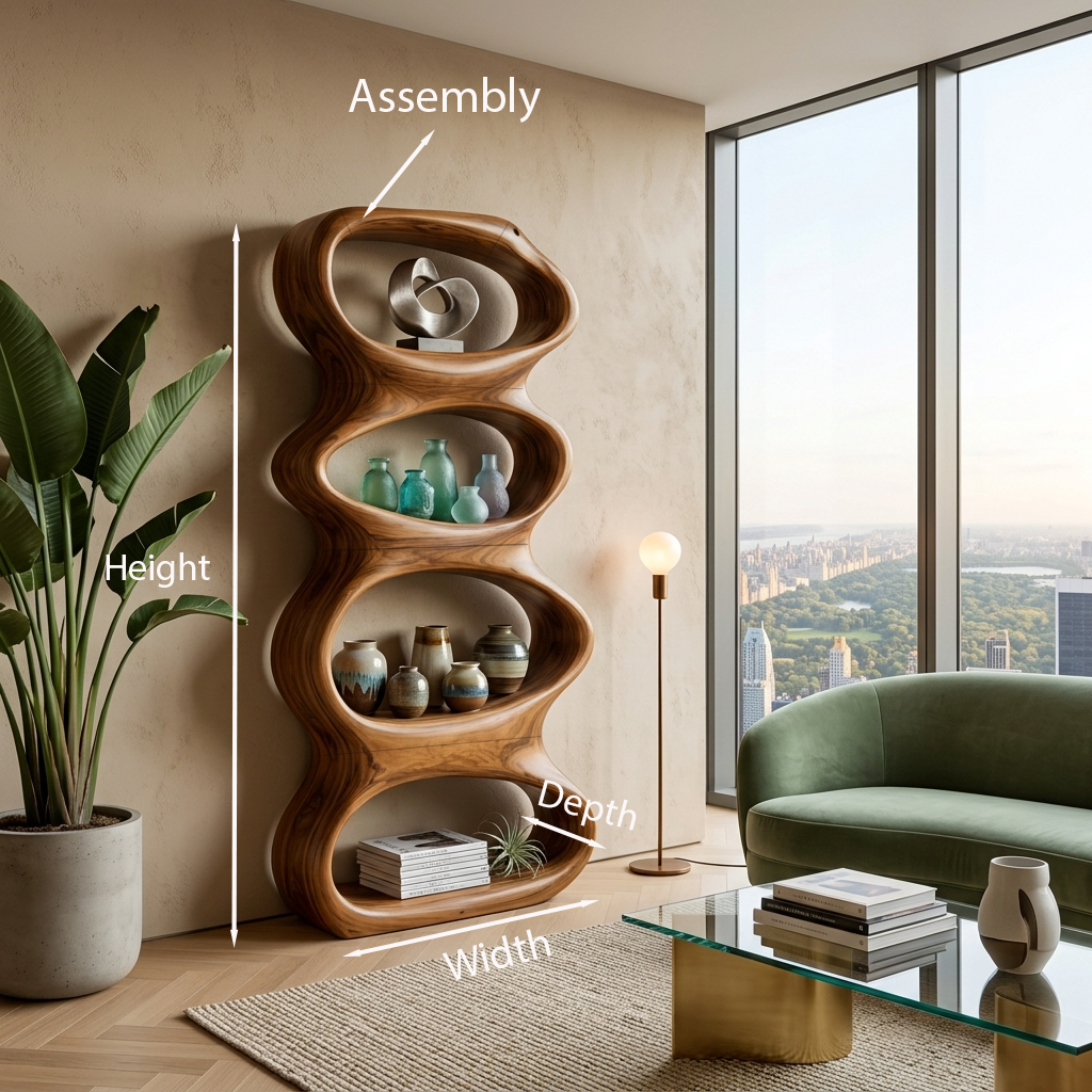 Biomorphic Wooden Bookshelf For Modern Living Room