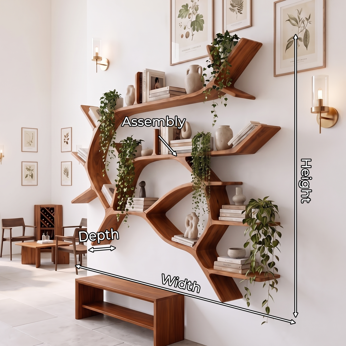 Boho Tree Branch Wall Mounted Bookshelf for Entryway