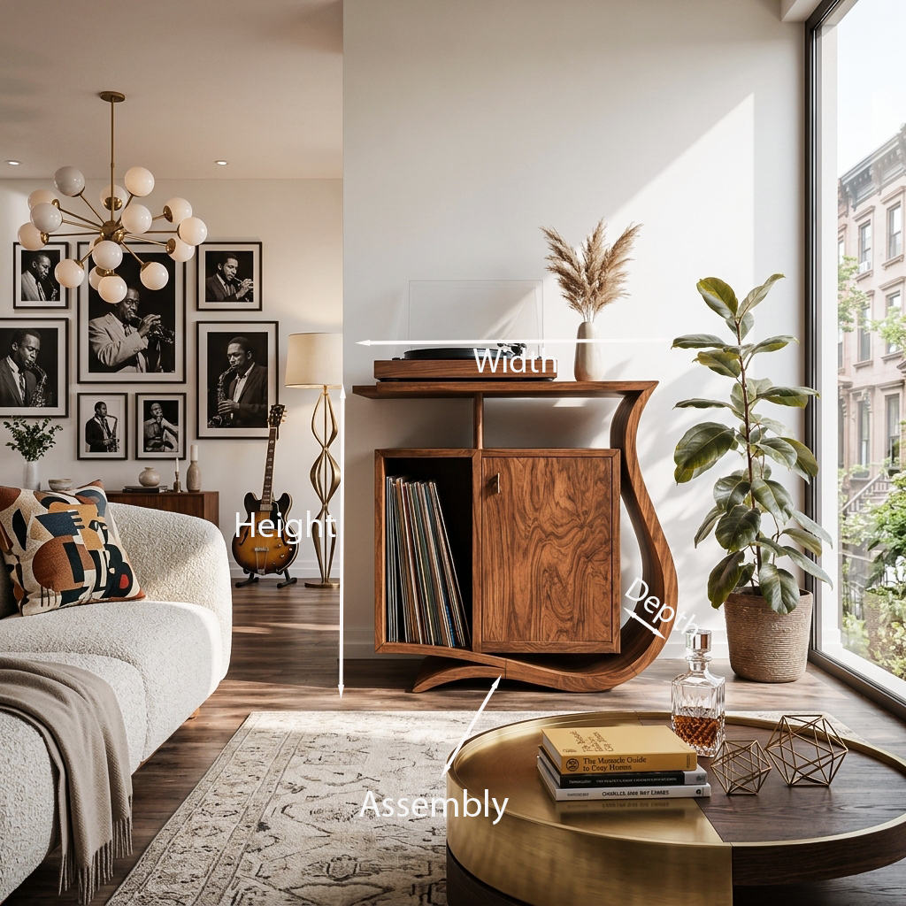 Contemporary Record Player Stand With Asymmetrical Form For Living Room