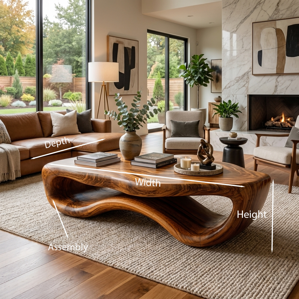 Artistic Wooden Coffee Table Curved For Modern Interior