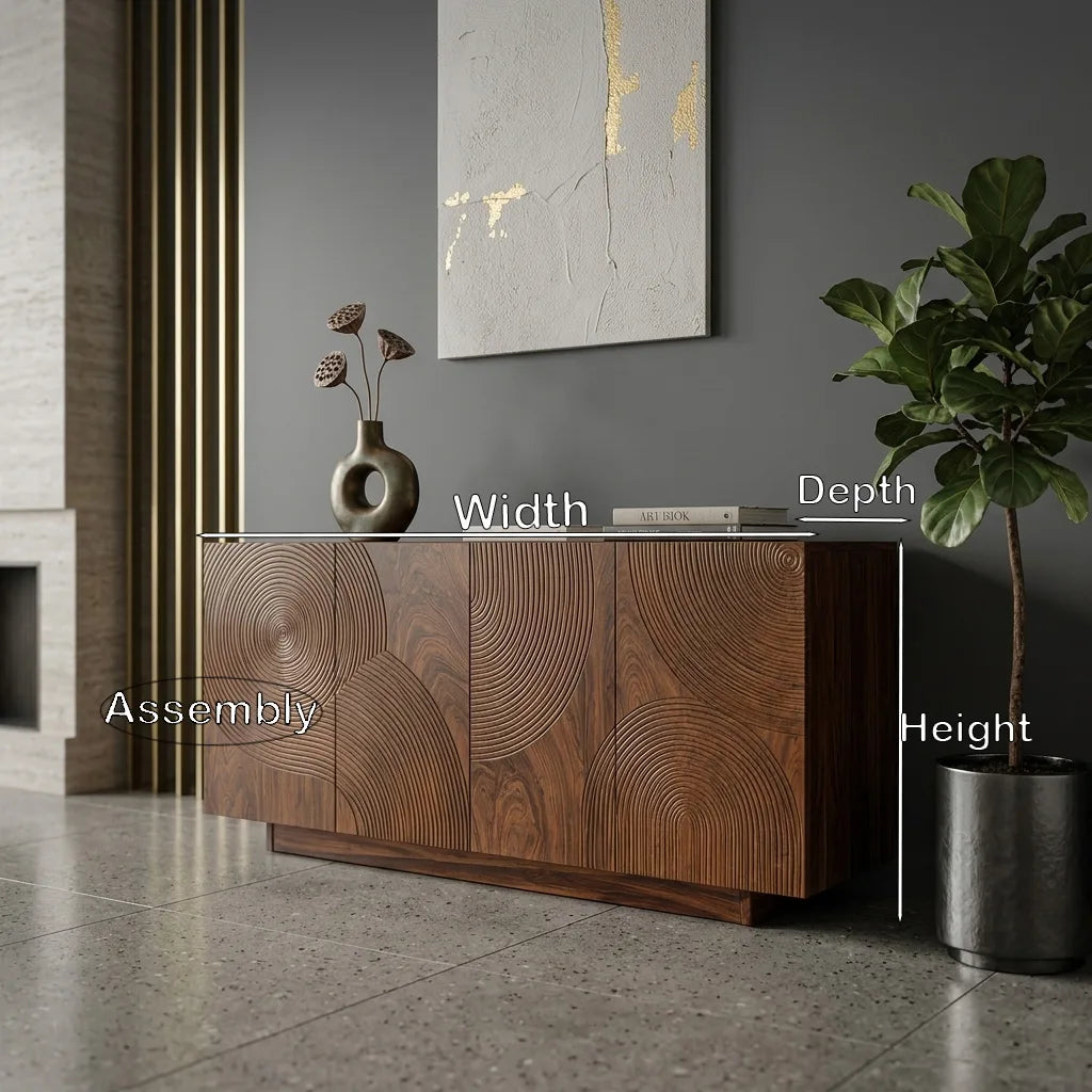Contemporary Circular Ripple Carved Sideboard For Entryway