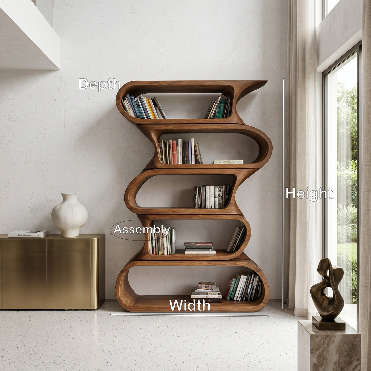 Contemporary Bookshelf With Rounded Tiers For Living Room