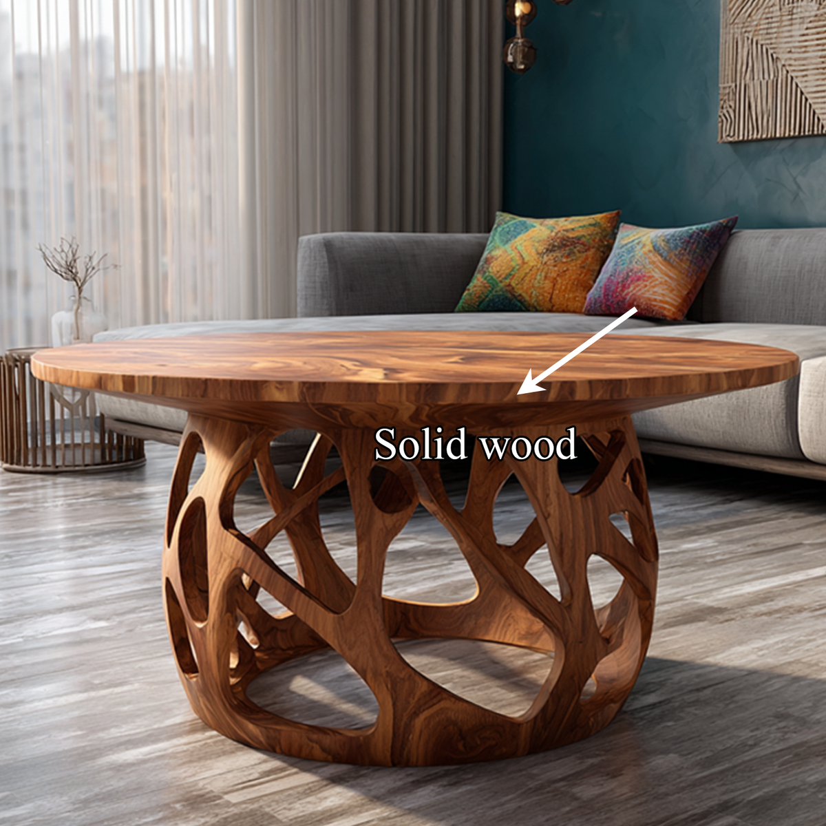 Coffee Table Solid Wood Handmade Art Style Gift
