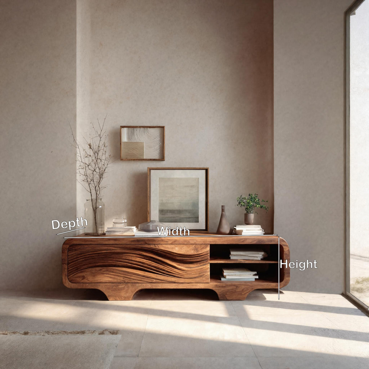 Contemporary Sculpted Low Sideboard For Living Room