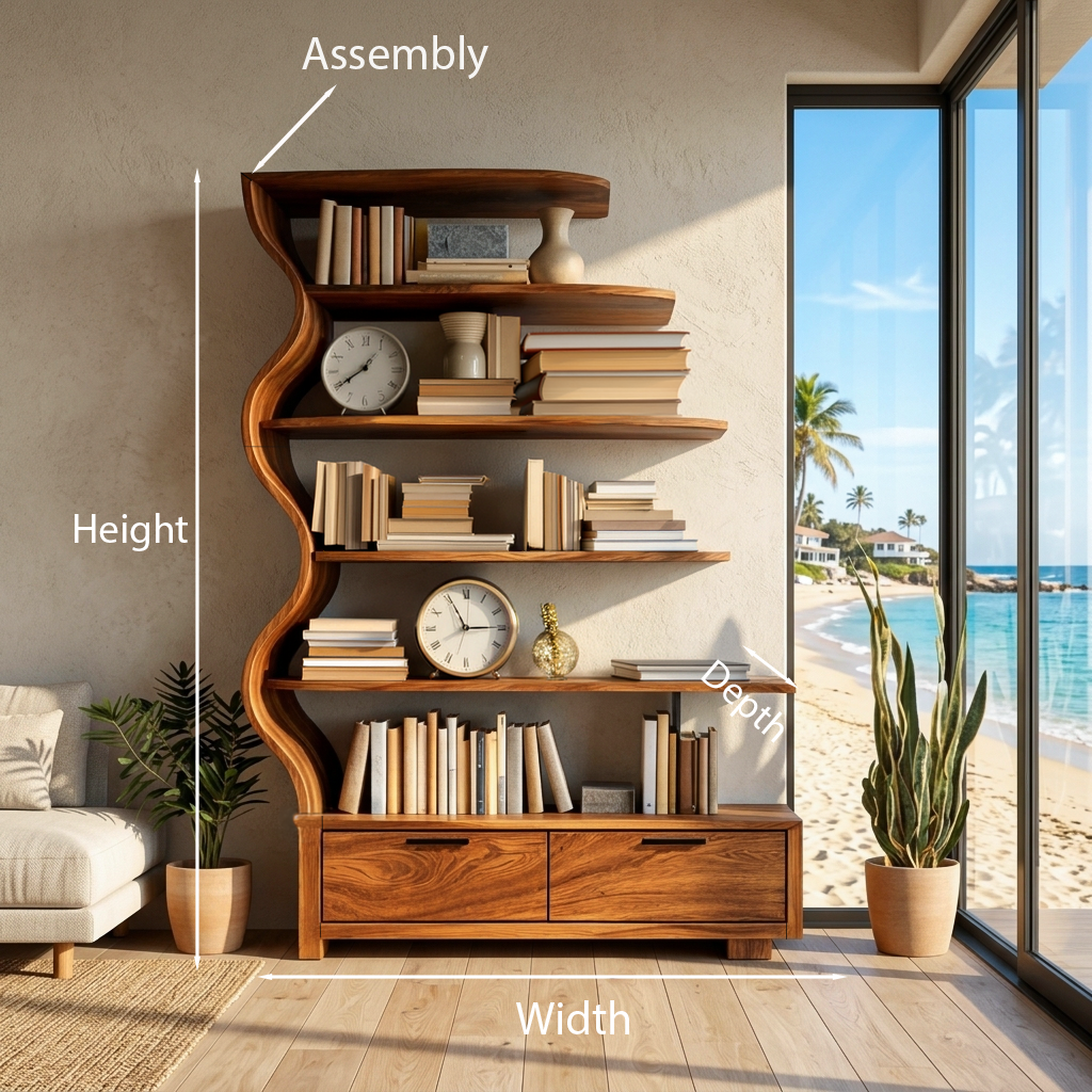 Contemporary Natural Wood Bookshelf For Interior Space