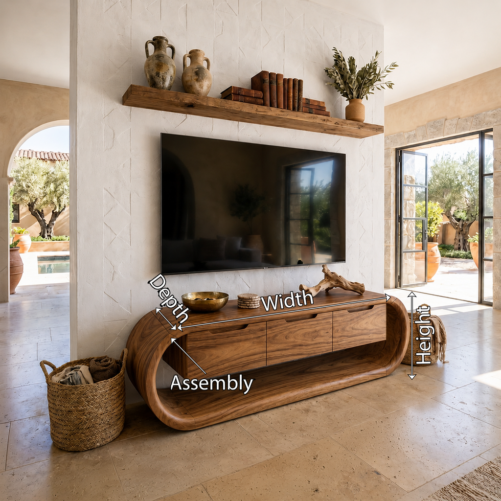Coastal Greek Island TV Stand For Santorini Style Living Room