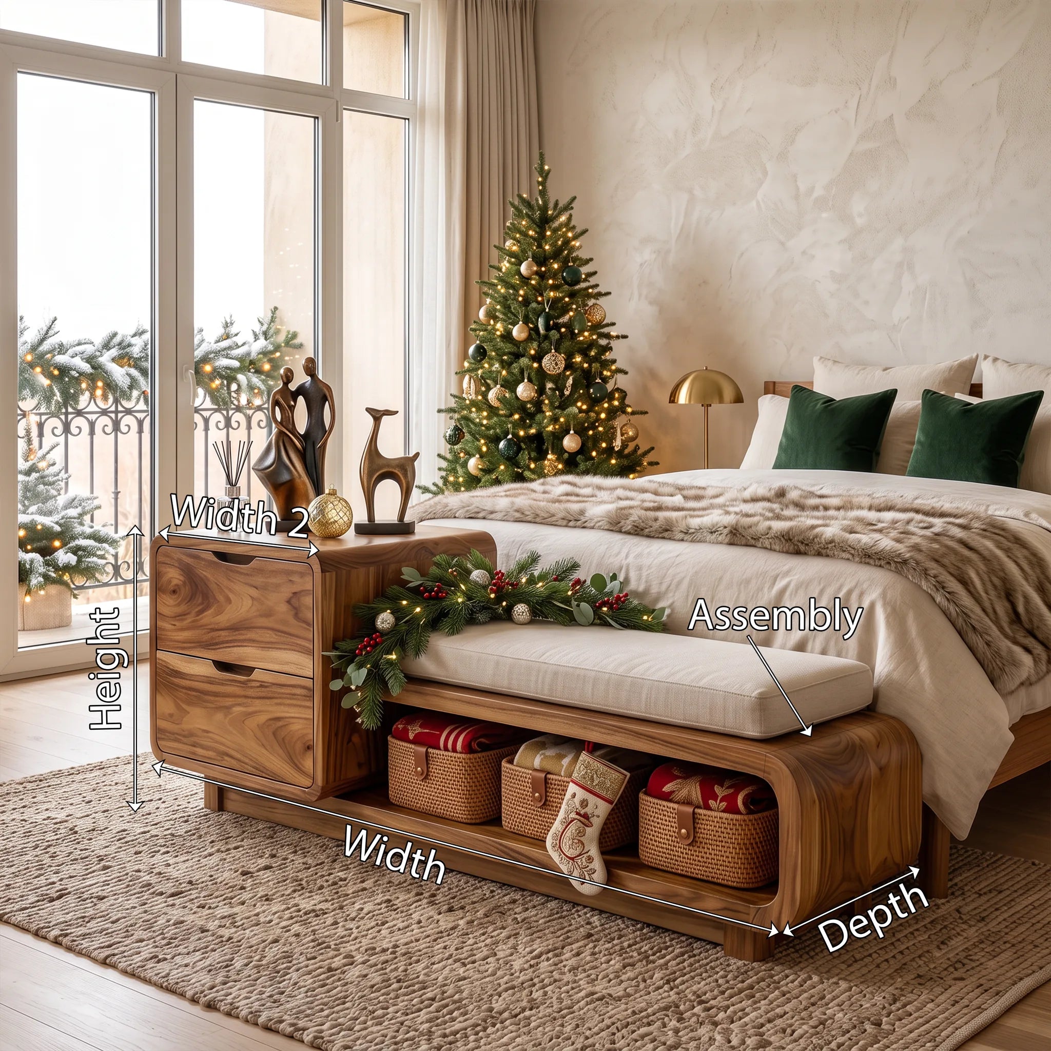 Christmas Wooden Storage Bench Cushion For Cozy Bedroom Decor