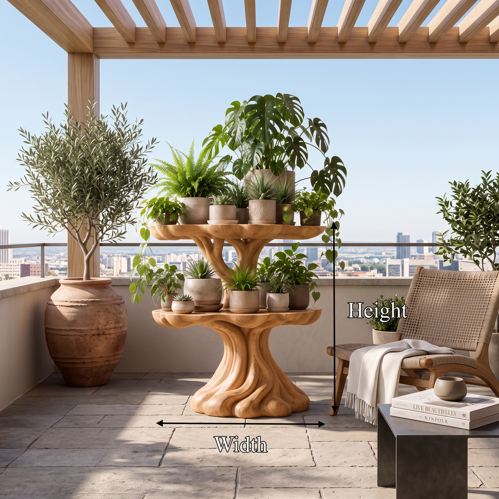Contemporary Tiered Plant Shelf With Organic Branch Design For Living Room And Entryway - view 8