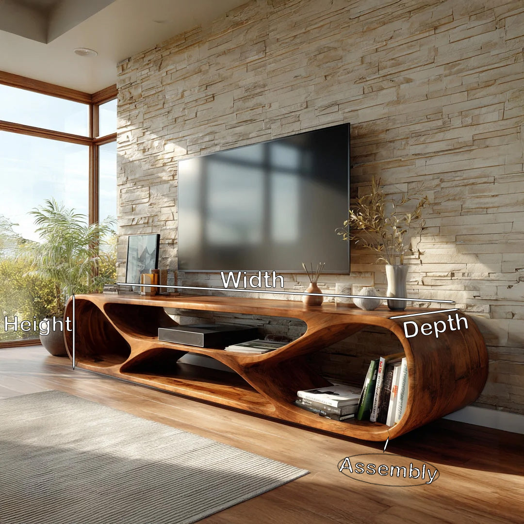 Contemporary Curved Wood TV Stand For Modern Living Room