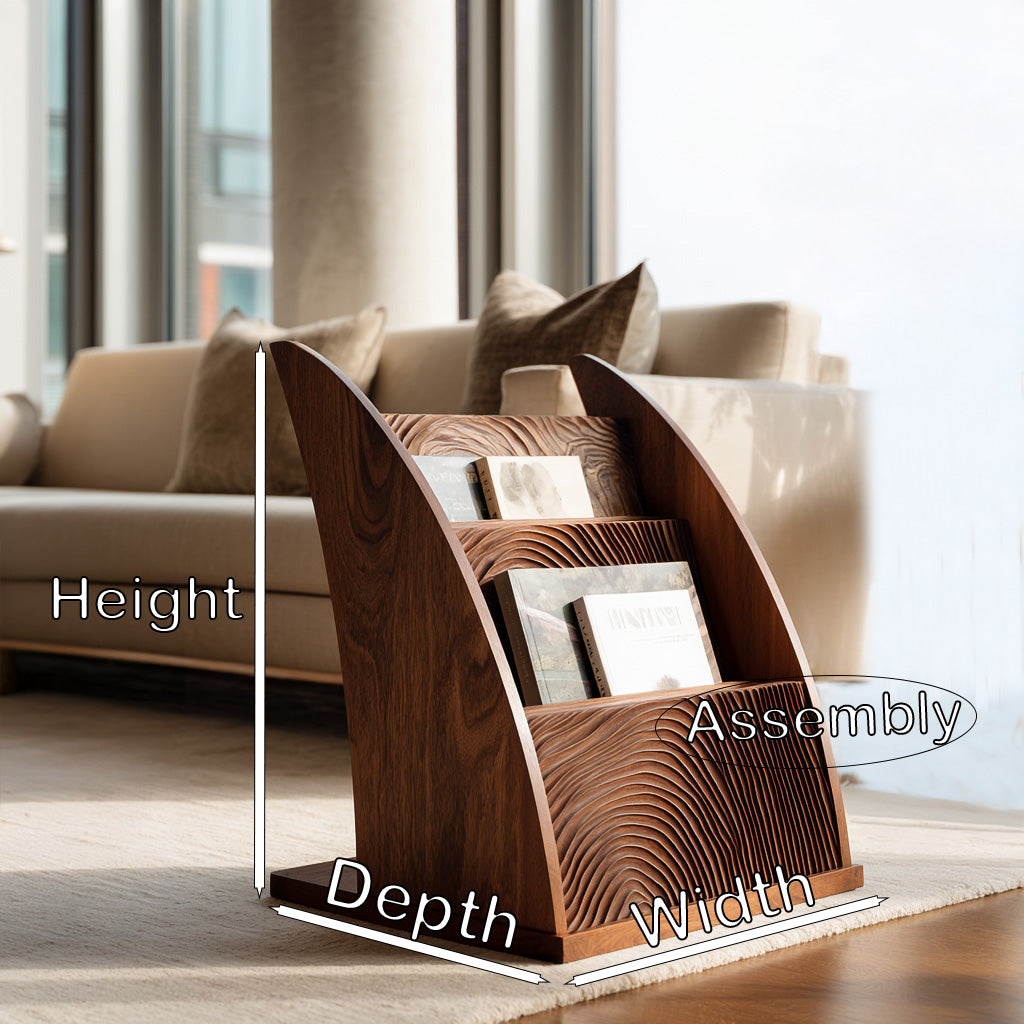 Contemporary Carved Wood Magazine Rack For Reading Corner