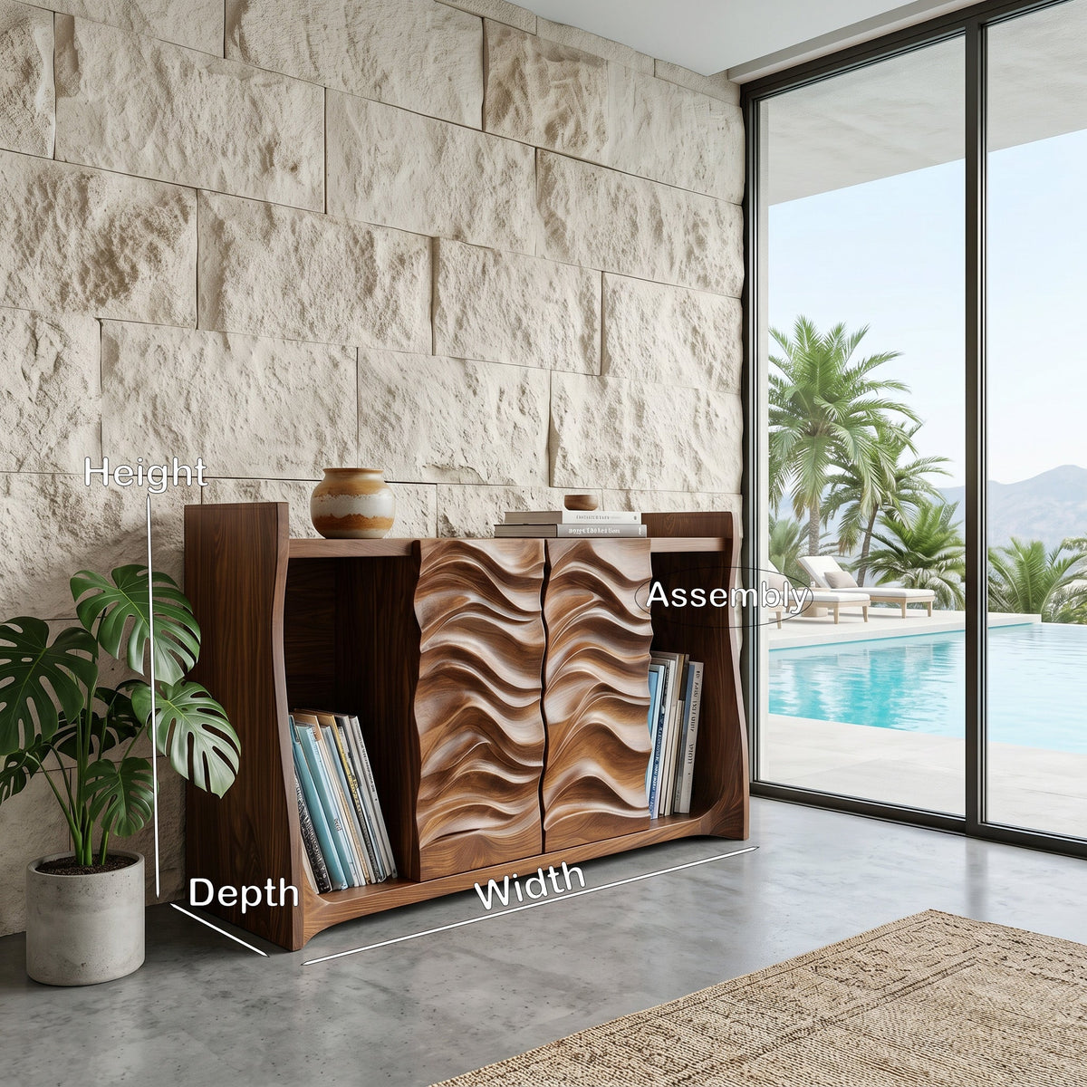 Contemporary Open Bookshelf With Carved Doors For Home Library