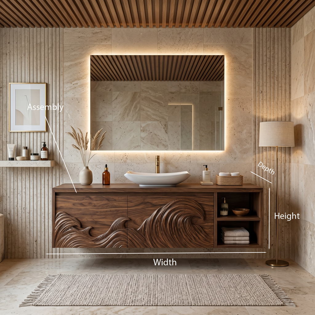 Contemporary Floating Bathroom Vanity With Raised Wave Pattern For Bathroom