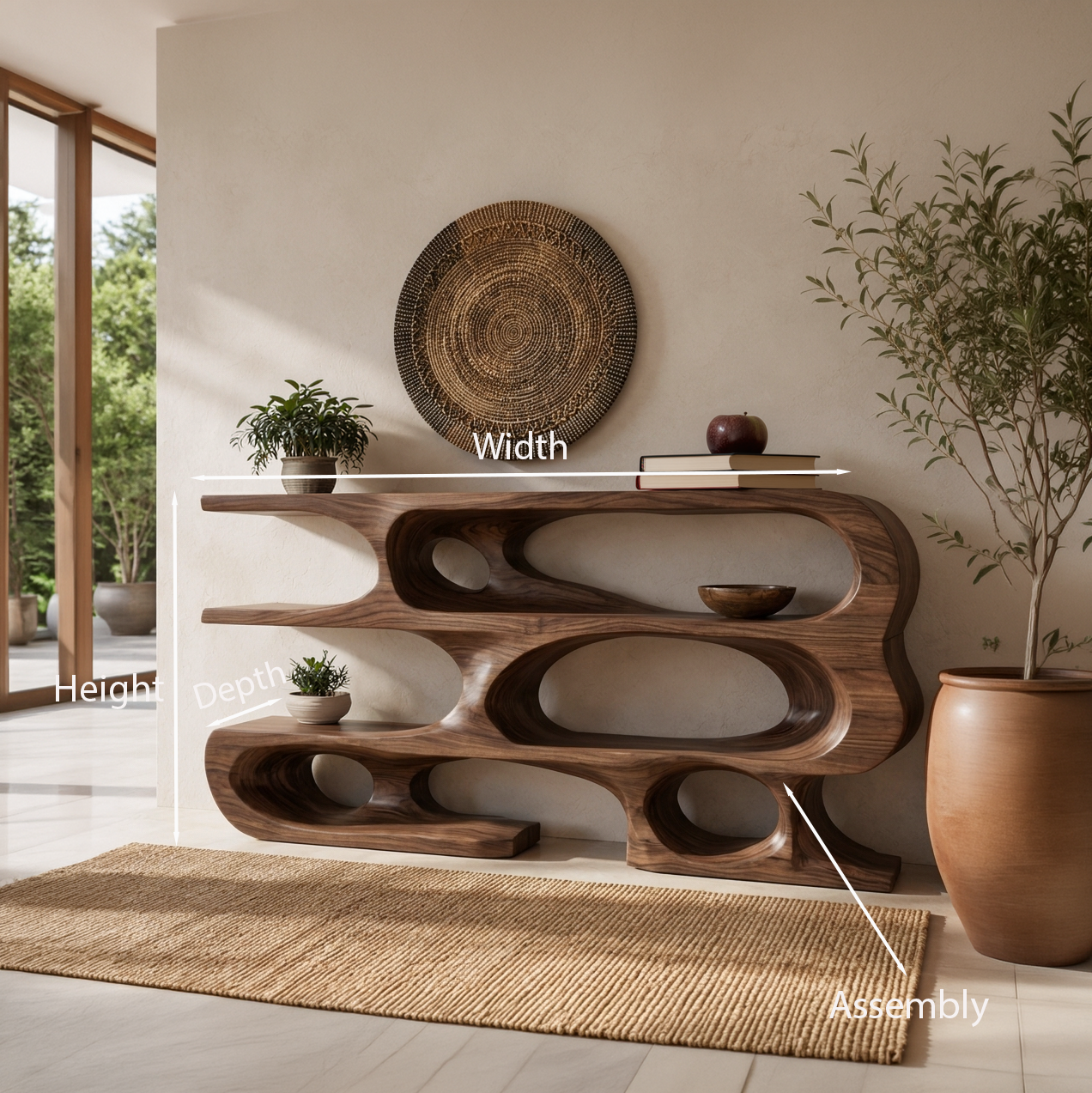 Contemporary Console Table With Multi Level Open Shelves For Living