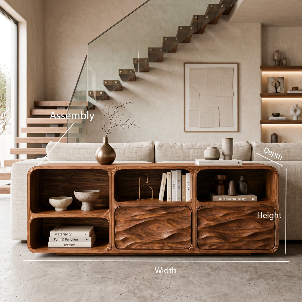 Contemporary Console Table With Wave Carved Drawers For Living Room