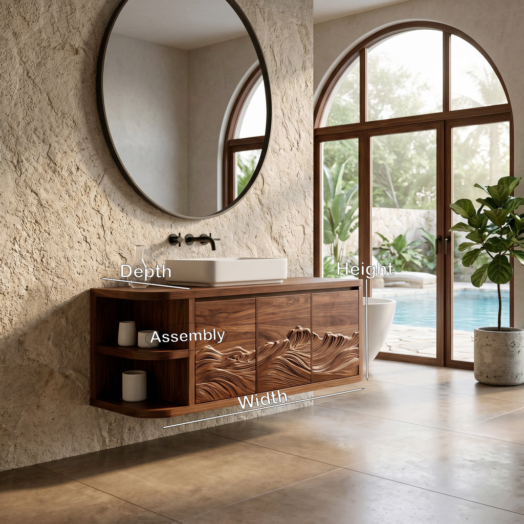 Contemporary Mountain Carved Floating Bathroom Vanity For Bathroom
