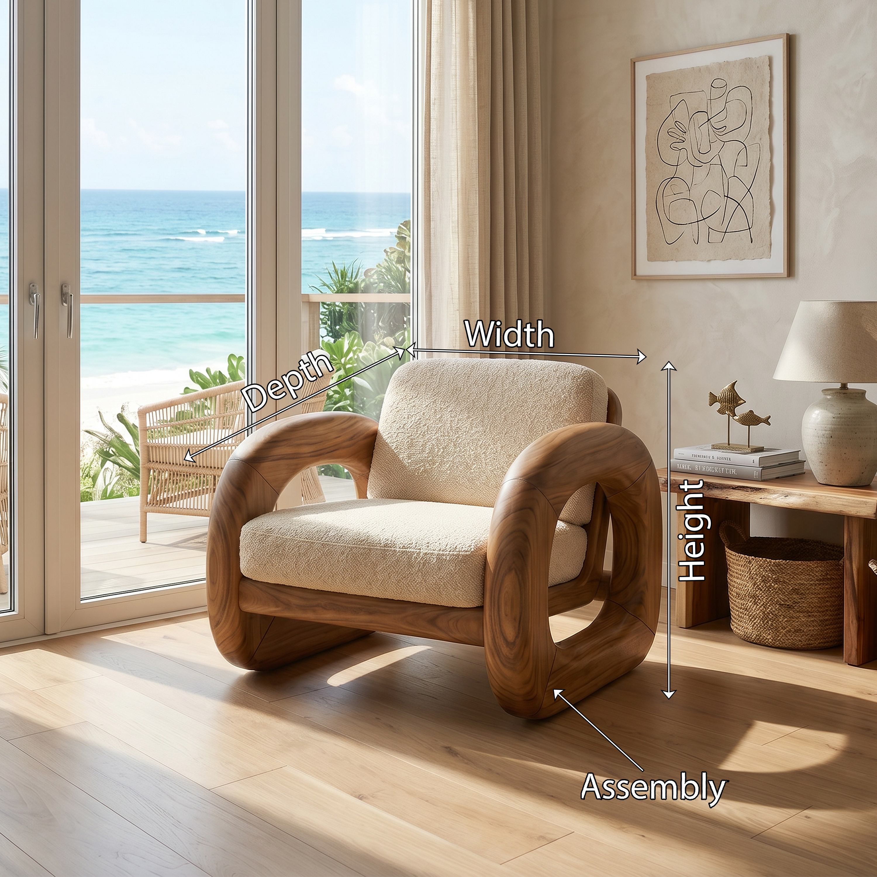 Coastal Contemporary Curved Accent Chair Ocean View Bedroom