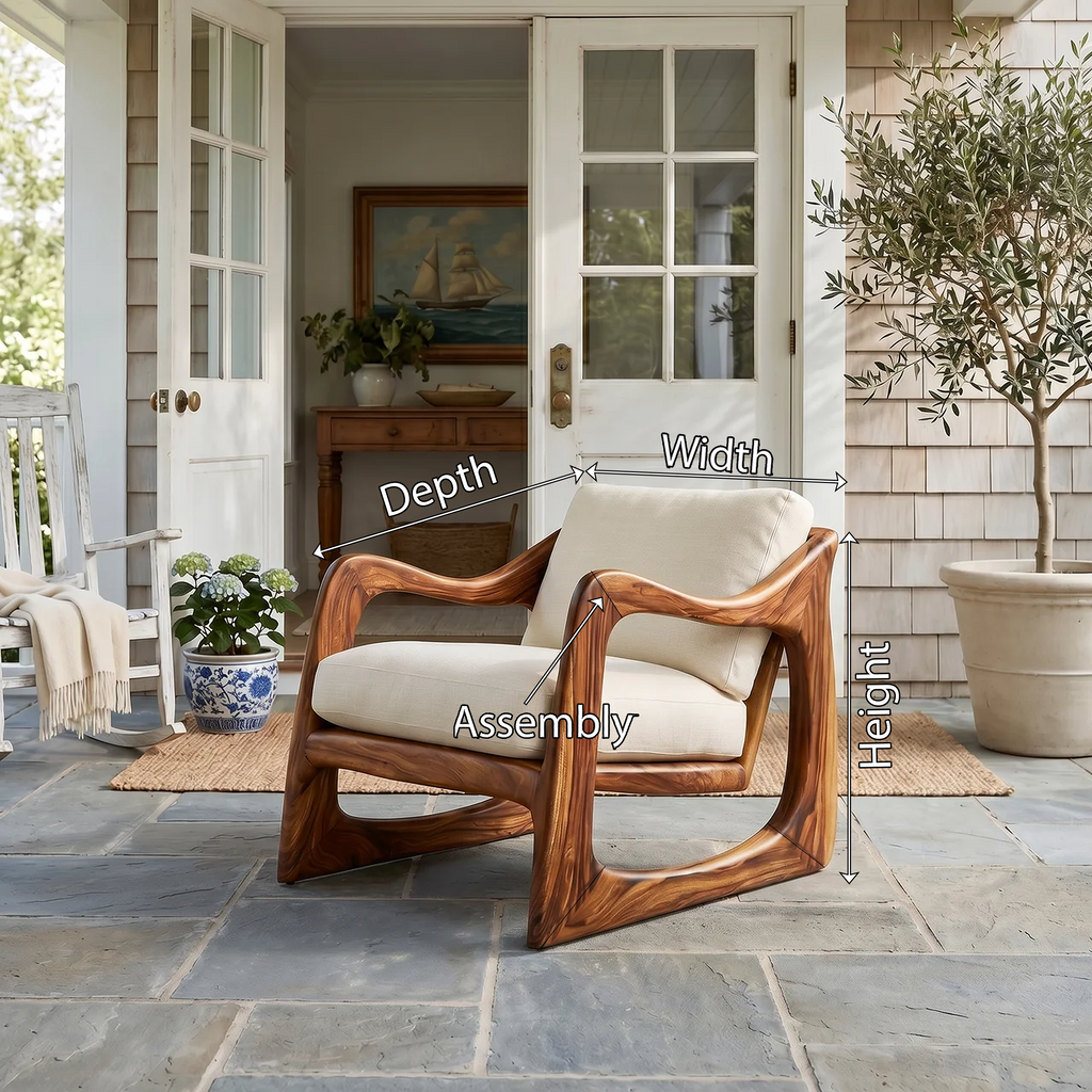 Coastal Luxury Accent Chair with Sculptural Wooden Craftsmanship