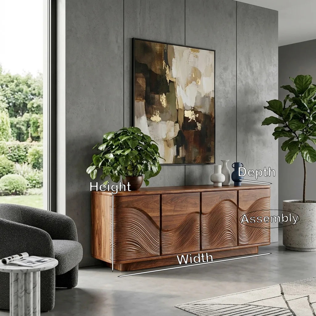 Contemporary Flowing Wave Carved Sideboard For Living Room